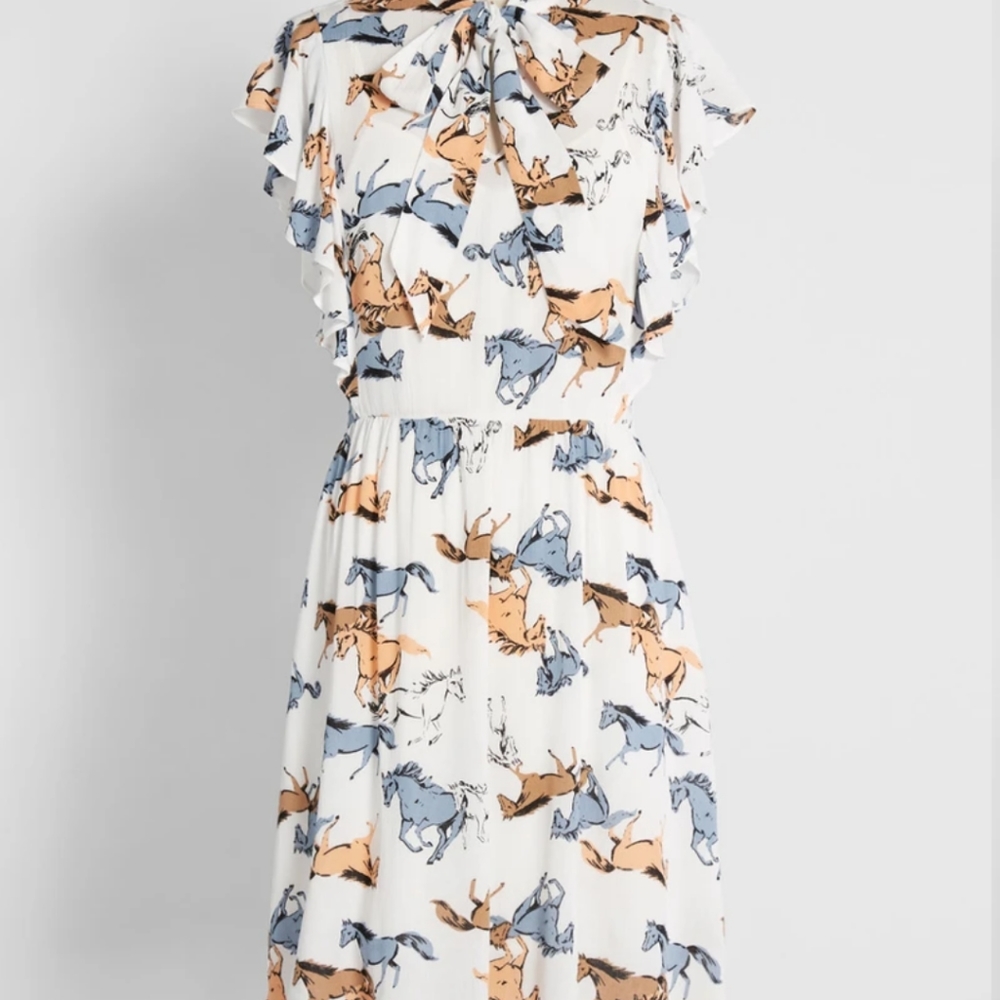 Modcloth Tie Neck Dress with Horses, Size M